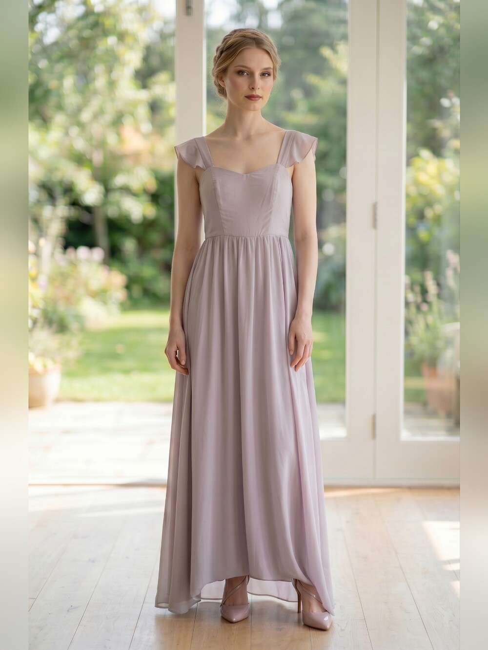 Show Me Your Mumu June Maxi Dress Blush Lavender Ruffle Straps Smocked Bodice